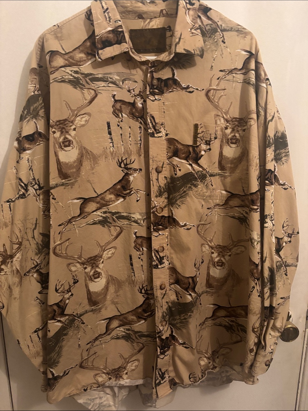 Men's Tan Deer Print Button-Up Dress Shirt
